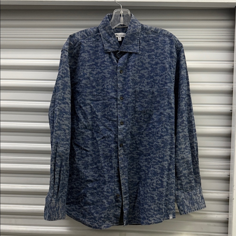 Peter Miller Men's Blue Patterned LongSleeve Shirt